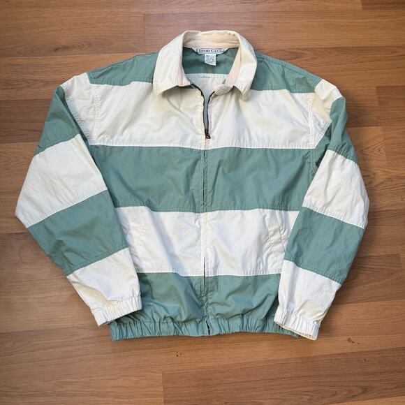 Women's Vintage 80's Izod Club Green White Striped Crop Work Jacket Sz Medium - Picture 1 of 8